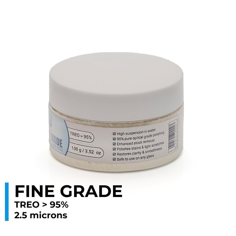GLASS POLISH PRO 3.52oz (100g) Cerium Oxide, Fine-Grade Glass Polishing Powder, Refined Formula, TREO 95%, 2.5 Microns, White â€“ GP90002 - Image 3